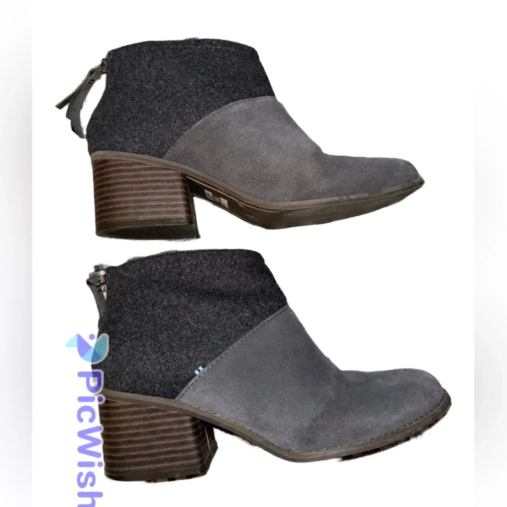 Toms Lacy Grey Suede Wool Booties 8
